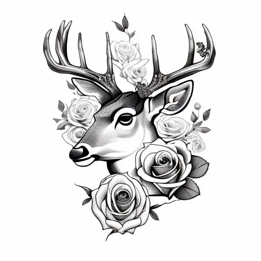 Deer With Roses Underneath