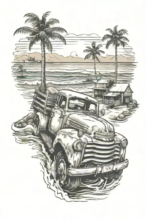 Classic Truck Parked Near Ocean Scene