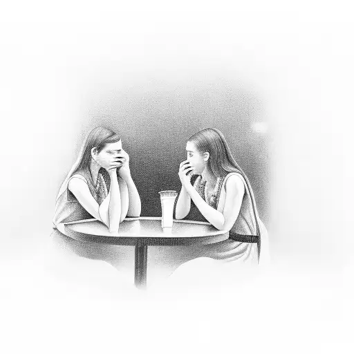 Two Girls At The Table In The Coffee House Sporting In Front Of Each Other