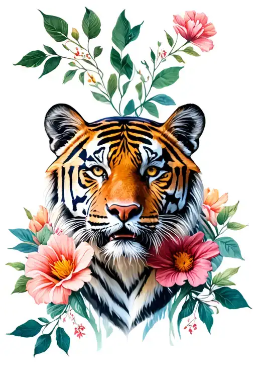 Tiger With Flowers