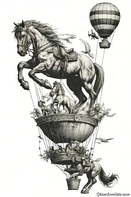 Horse Design On Hot Air Balloons Floating