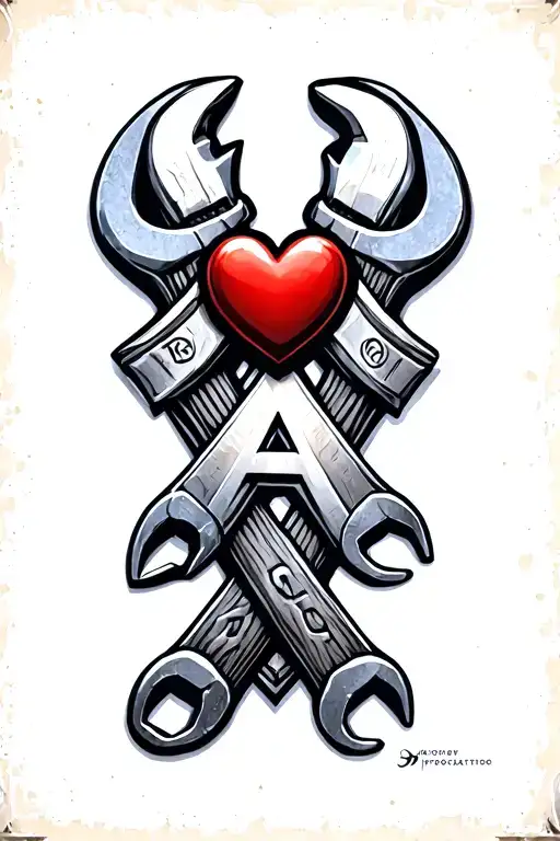 Wrenches In A X Shape With A Heart And The Letter A