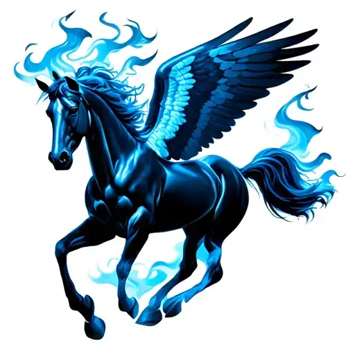 Winged Horse Crossing Blue Flames And