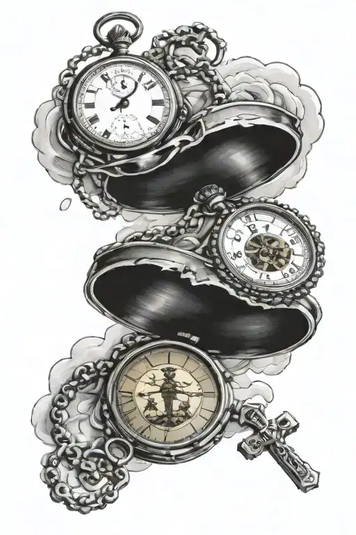 2 Pocket Watches With A Rosary And Jd With Clouds