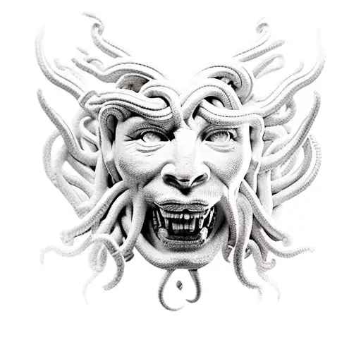 Medusa Head Carved Into Stone