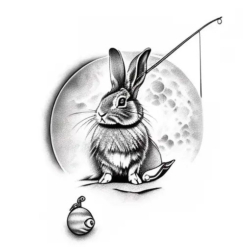 Rabbit On The Moon Holding A Fishing Rod