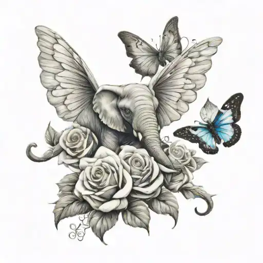 Angel And Elephant And Rose And Butterfly