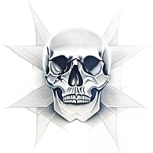 Skull With Pentagram On Forehead And With Vampire Fangs Bite Cross Painted With A Brush