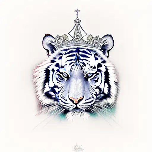 Tiger With Crown And Bleu Eyes