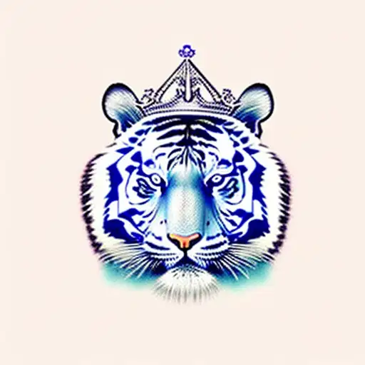 Tiger With Crown And Bleu Eyes