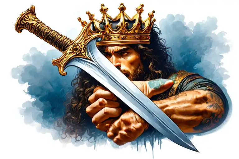 A Sword Going Down With Crown Surrounded By The Sword On The Forearm