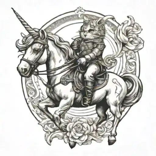 A Cat Riding A Unicorn