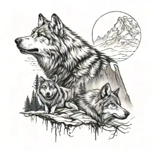 Wolves Howling And Mountain Landscape