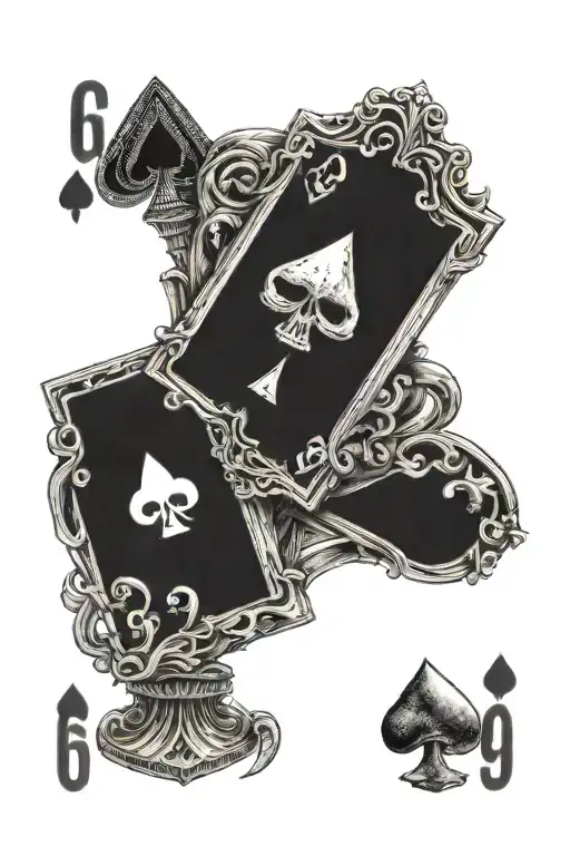 Skeleton Hand Holding The 6 And 9 Of Spades Playing Cards