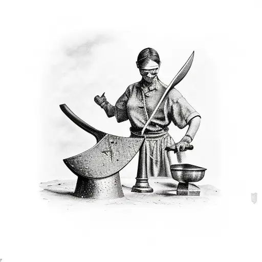 Blacksmith Forging A Battle Axe With Welsh Women In The Background