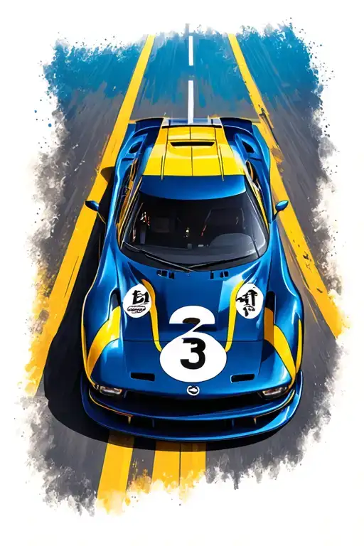 Dale Blue And Yellow Race Car With The Number 3 Driving Off On A Road Surrounded