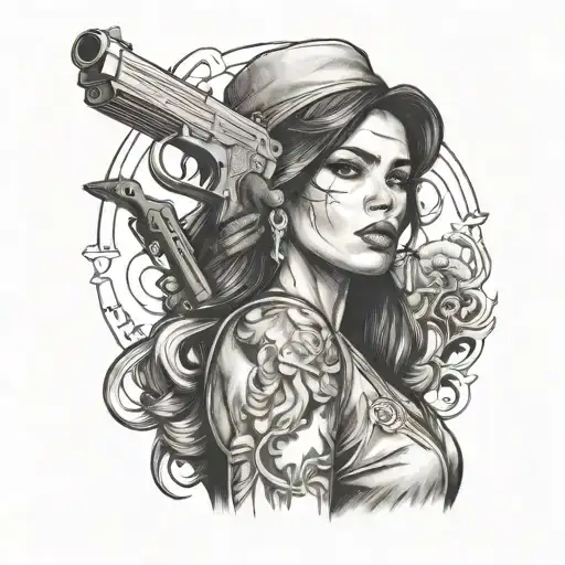 Chicana Woman With Gun