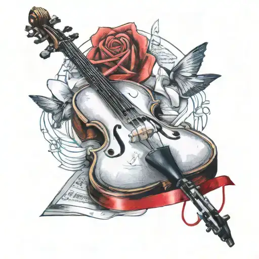 Violin Along With A Red String And Paper Airplane