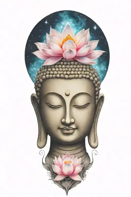 Buddha And Galaxy And Lotus Flower Blooming