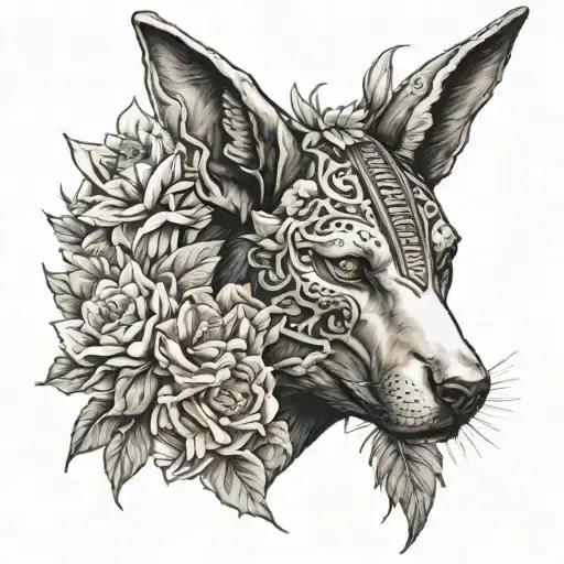 Anubis In Flowers And With A Skull