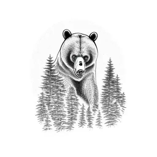 A Bear Emerging From A Dense Forest Of Pine Trees