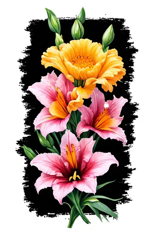 Gladiolus And Marigold Flower