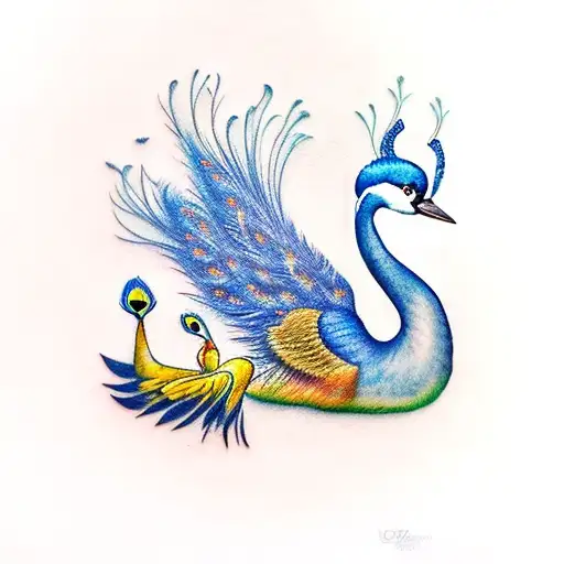 South African Blue Crane In Foreground And Indian Peacock In Background Staggered