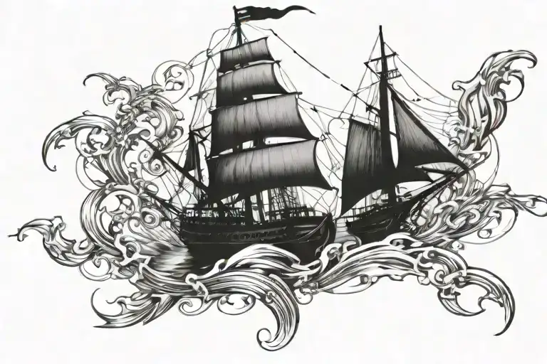 Pirate Ship Sailing But The Sea Is The Matrix Code Embedded