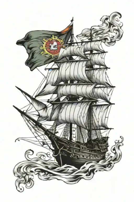 Portugal Flag And Pirate Ship