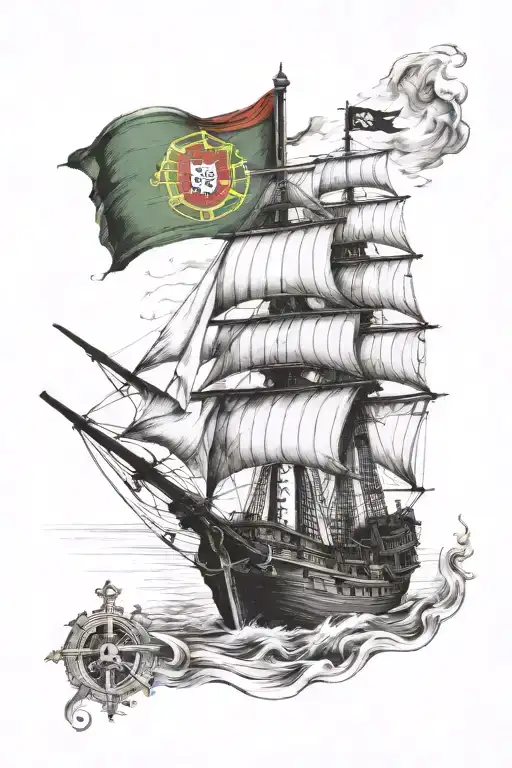 Portugal Flag And Pirate Ship