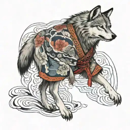 A Wolf In Traditional Japanese Attire Engaged In A Business Deal