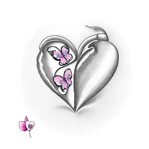 Love Heart With Pink Lilly And Butterfly