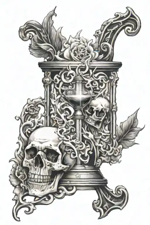 Eternal Flame Hour Glass With Skull Facing Each Other