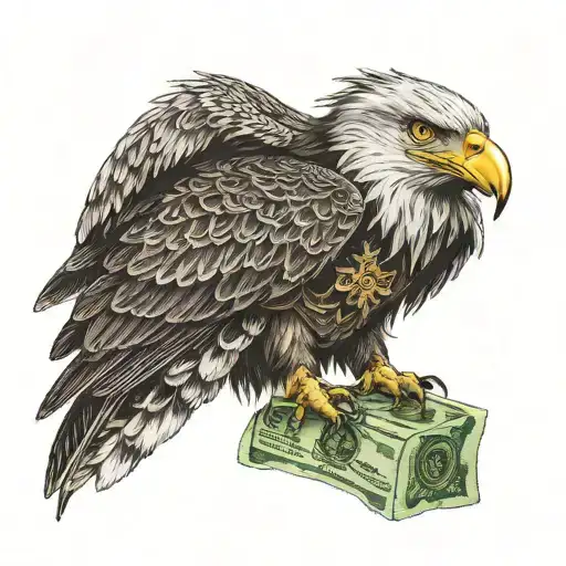 Eagle With A Kings Crown On Its Head Landing On Money