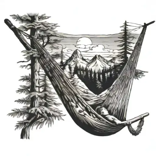 Hammock With Mountains And Forest Scene With A Hidden