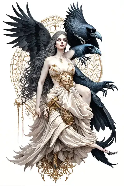 Morrigan God Of Death With Raven Surrounded