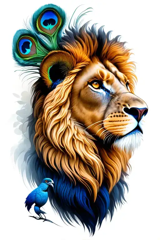 Lion Face With Peacock