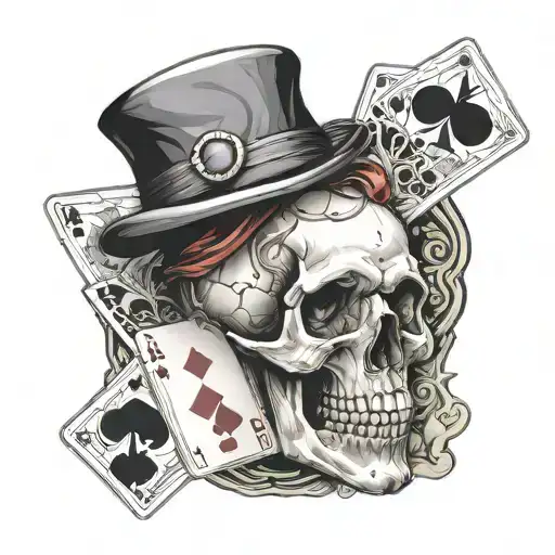 Skull With Bowler Hat With Playing Cards Of Two Black Eights And Two Aces