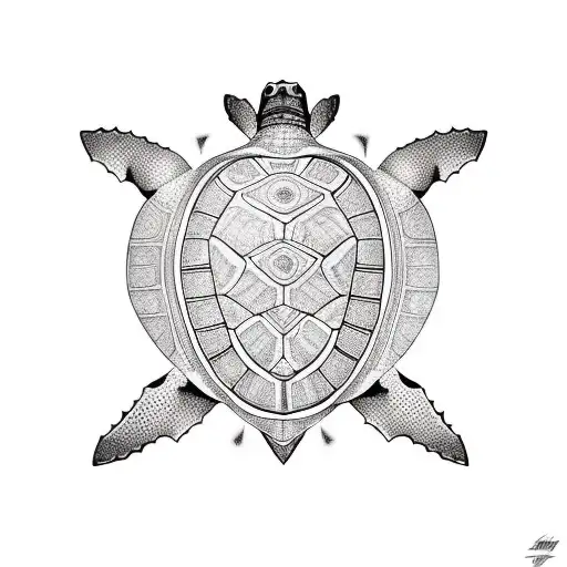 Polynesian Turtle Design Over Right Sholde To Back