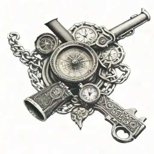 Gun Clock Compass Chain