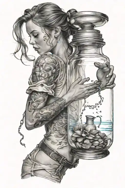 Woman Holding Water Jar Filled