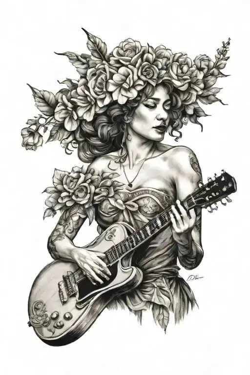 Queen With A Flower Crown Playing Guitar