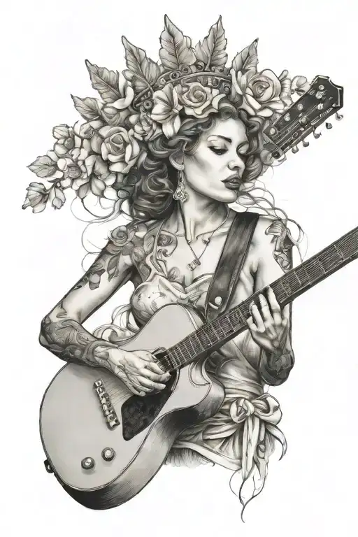 Queen With A Flower Crown Playing Guitar