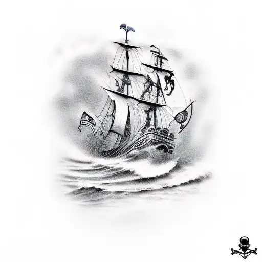 Pirate Boat And Waves