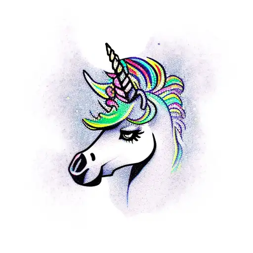 Bright Color Unicorn With Witch With Ravens