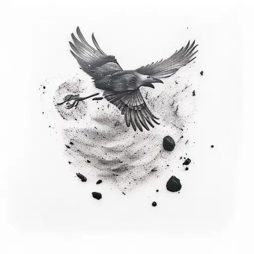 Two Crows Covered In Blood And With The Aegishjalmur Symbol