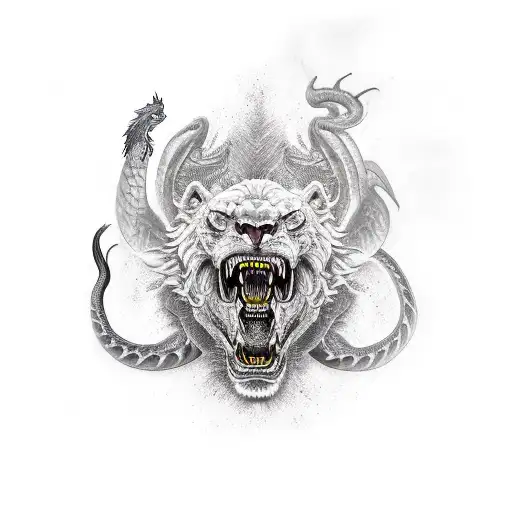 A Roaring Lion With A Serpent Tail And Dragon Wings