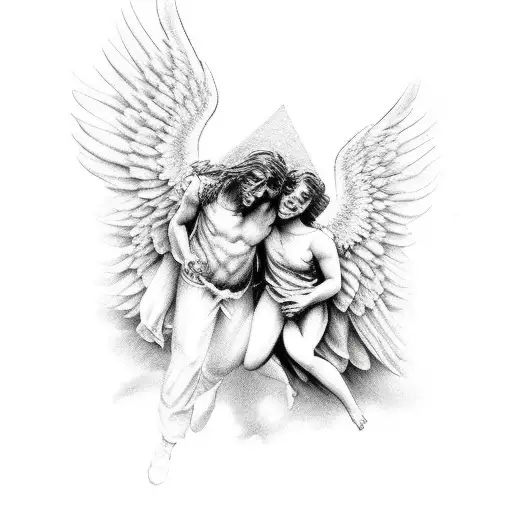 Angel Y Demonio Luchando Por Subir Al Cielo Volando