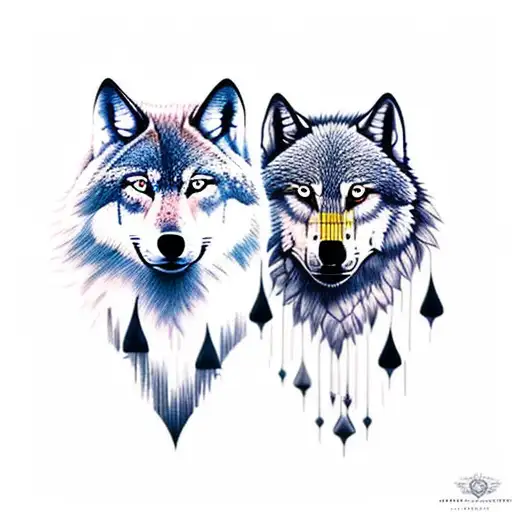 Moon And Two Wolfs