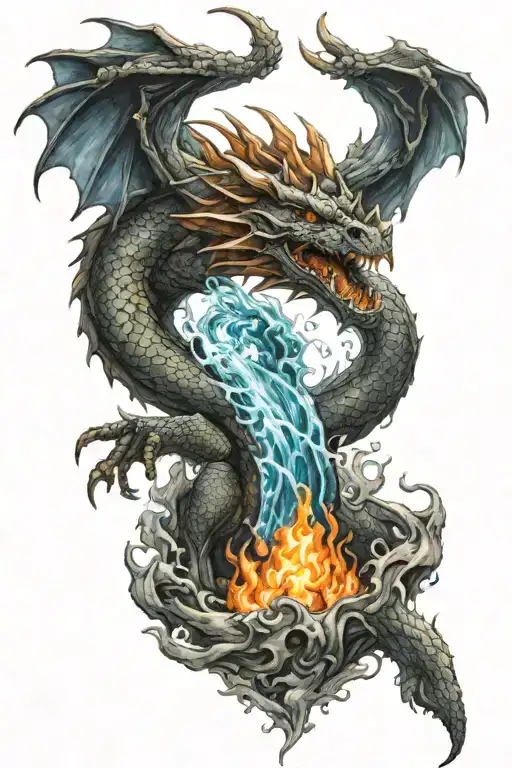 Dragon Breathing Fire And Water